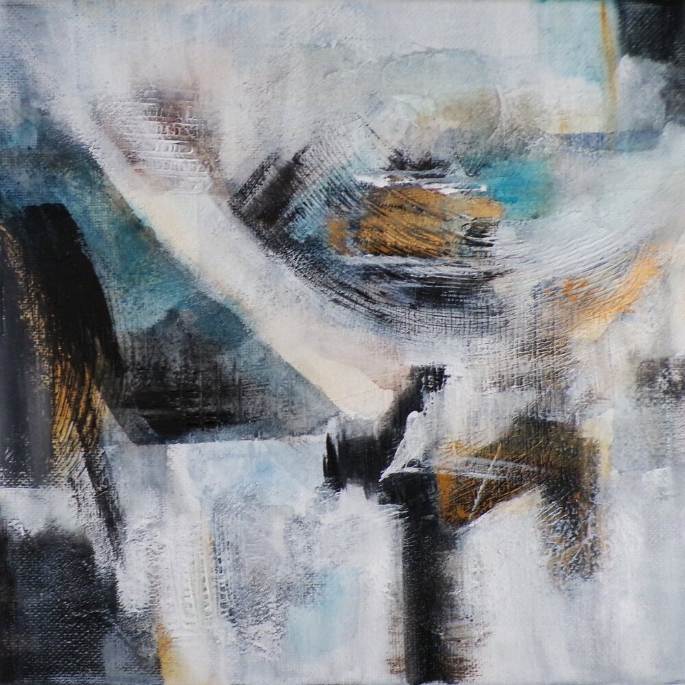 Origianal Abstract Painting  Modern Wall Art Blue White Gold